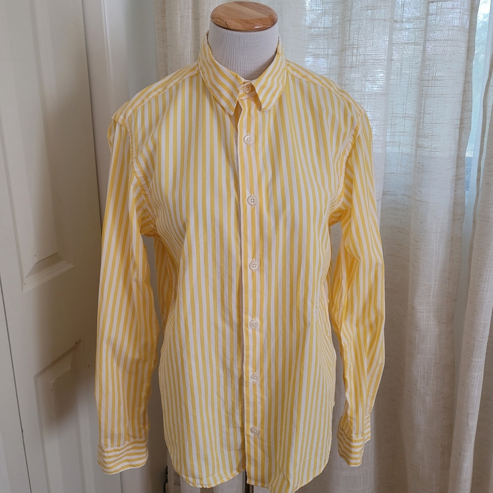 Sporty & Rich logo-embroidered SRC Pinstripe Cotton Shirt Yellow White Size  S